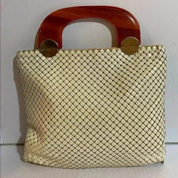 Whiting & Davis vintage beige metal handle handbag - Picture 2 of 10